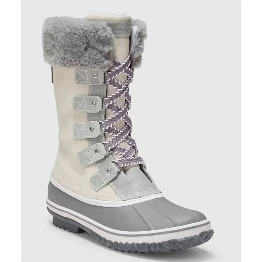 Eddie Bauer Hunt Pac Deluxe Winter Boots Gray Leather Waterproof Size 11